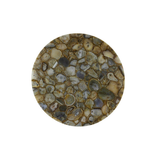 Bijzettafel RICKERD &Oslash;48x53cm geel agaat blad antiek brons voet